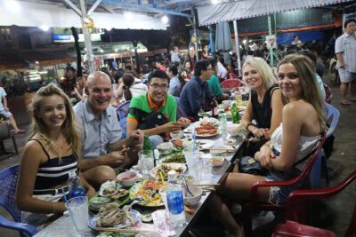 Saigon After Dark Vespa Street Food Tour + Live Music 4 hours - Seafood first, then banh xeo and nem lui: how the main food block lands